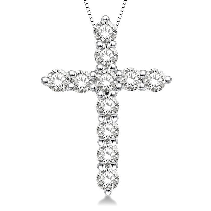 3/4 Ctw Round Cut Diamond Cross Fashion Pendant With Chain in Platinum