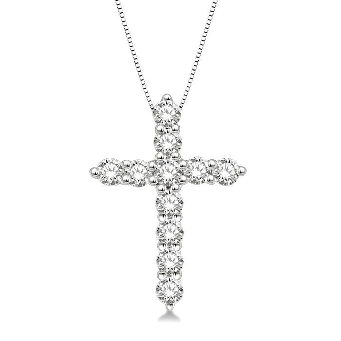 1/2 Ctw Round Cut Diamond Cross Pendant in 14K White Gold with Chain
