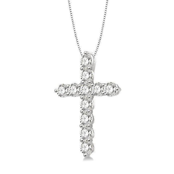 1/2 Ctw Round Cut Diamond Cross Pendant in 14K White Gold with Chain