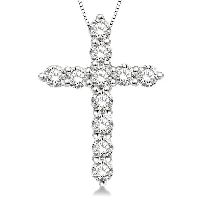 1/2 Ctw Round Cut Diamond Cross Pendant in 14K White Gold with Chain