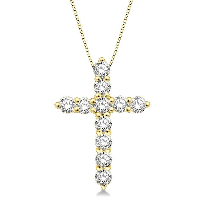 1/2 Ctw Round Cut Diamond Cross Pendant in 14K Yellow Gold with Chain