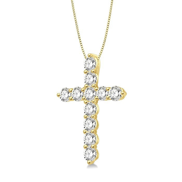 1/2 Ctw Round Cut Diamond Cross Pendant in 14K Yellow Gold with Chain