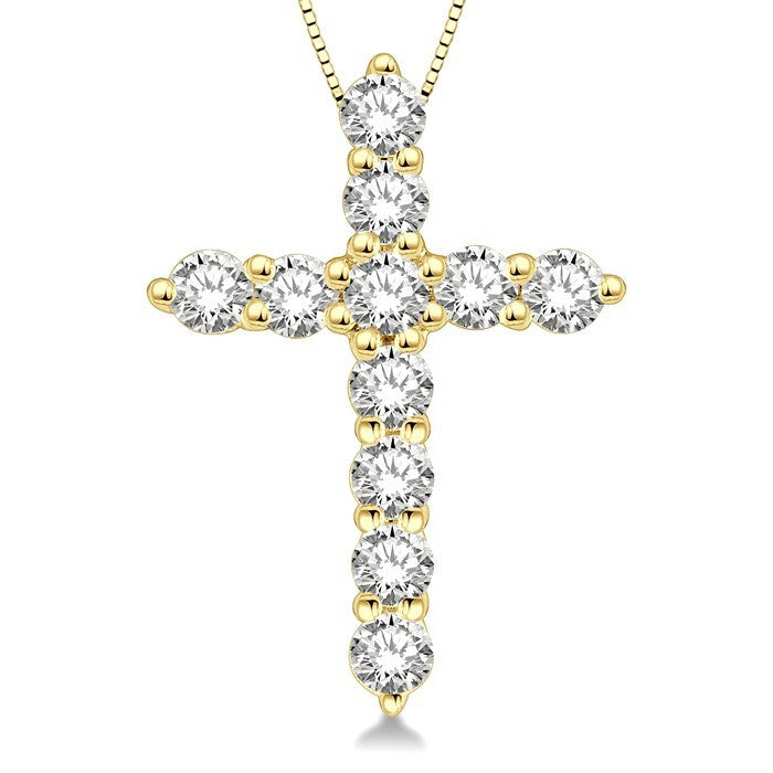 1/2 Ctw Round Cut Diamond Cross Pendant in 14K Yellow Gold with Chain