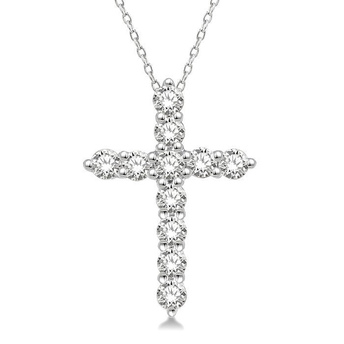1/2 Ctw Round Cut Diamond Cross Pendant in 14K White Gold with Chain