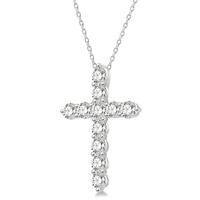 1/2 Ctw Round Cut Diamond Cross Pendant in 14K White Gold with Chain