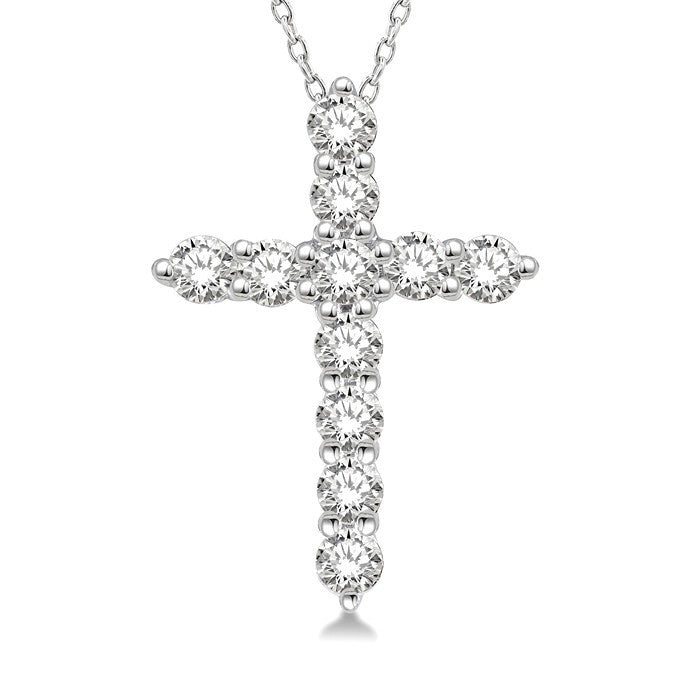 1/2 Ctw Round Cut Diamond Cross Pendant in 14K White Gold with Chain