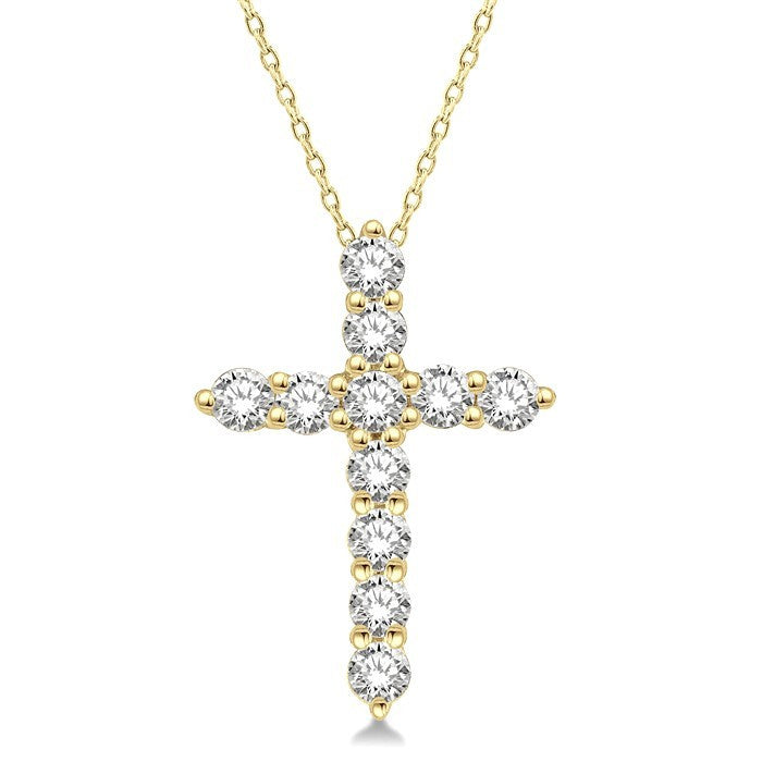 1/2 Ctw Round Cut Diamond Cross Pendant With Chain in 14K Yellow Gold