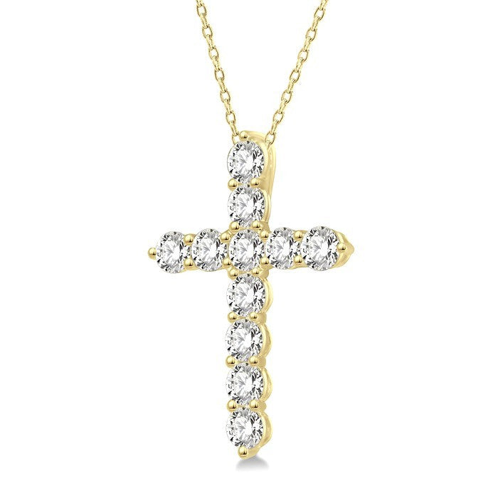 1/2 Ctw Round Cut Diamond Cross Pendant With Chain in 14K Yellow Gold