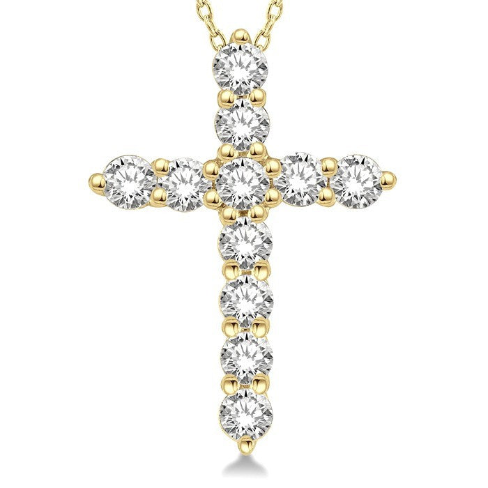 1/2 Ctw Round Cut Diamond Cross Pendant With Chain in 14K Yellow Gold
