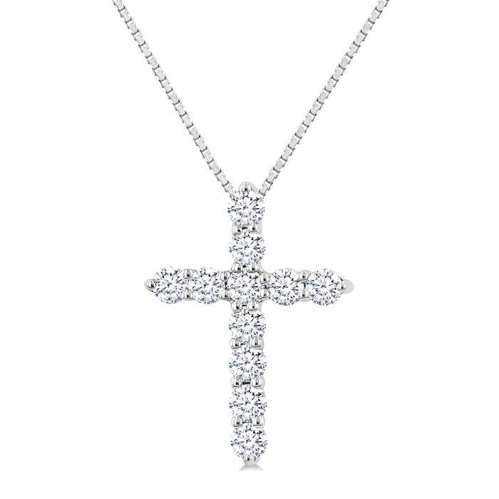1/3 Ctw Round Cut Diamond Cross Pendant in 14K White Gold with Chain