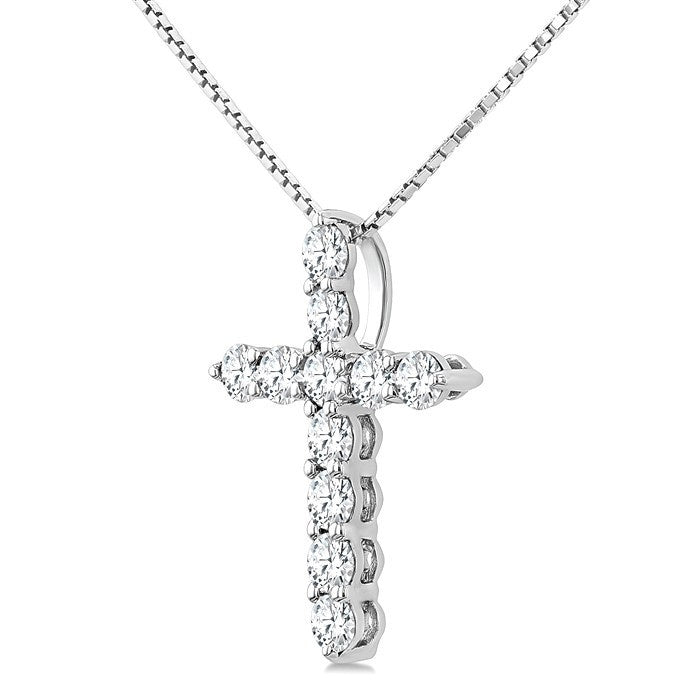 1/3 Ctw Round Cut Diamond Cross Pendant in 14K White Gold with Chain