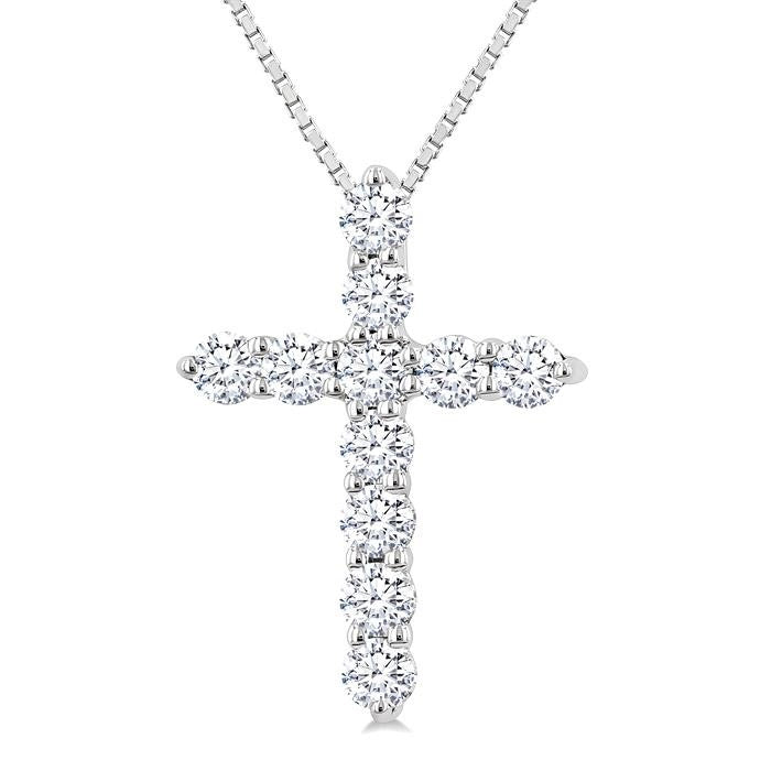 1/3 Ctw Round Cut Diamond Cross Pendant in 14K White Gold with Chain
