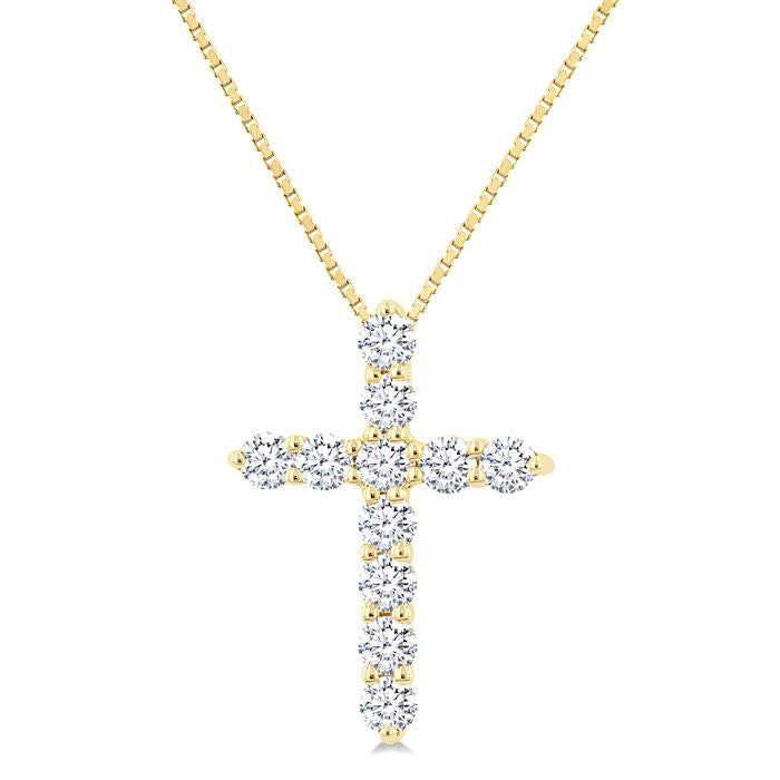 1/3 Ctw Round Cut Diamond Cross Pendant in 14K Yellow Gold with Chain