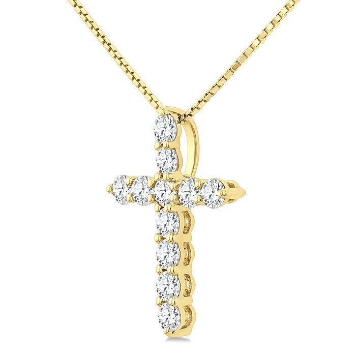 1/3 Ctw Round Cut Diamond Cross Pendant in 14K Yellow Gold with Chain