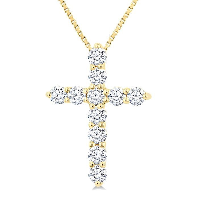 1/3 Ctw Round Cut Diamond Cross Pendant in 14K Yellow Gold with Chain