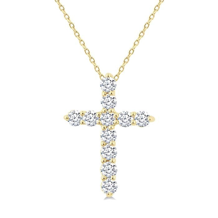 1/3 Ctw Round Cut Diamond Cross Pendant With Chain in 14K Yellow Gold