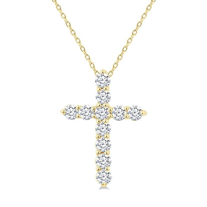 1/3 Ctw Round Cut Diamond Cross Pendant With Chain in 14K Yellow Gold