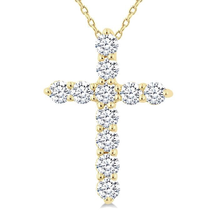1/3 Ctw Round Cut Diamond Cross Pendant With Chain in 14K Yellow Gold