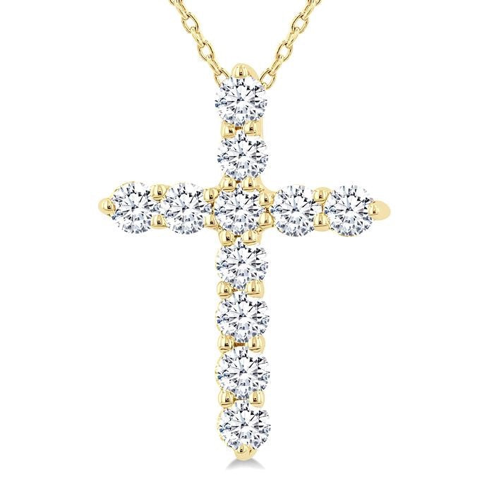 1/3 Ctw Round Cut Diamond Cross Pendant With Chain in 14K Yellow Gold