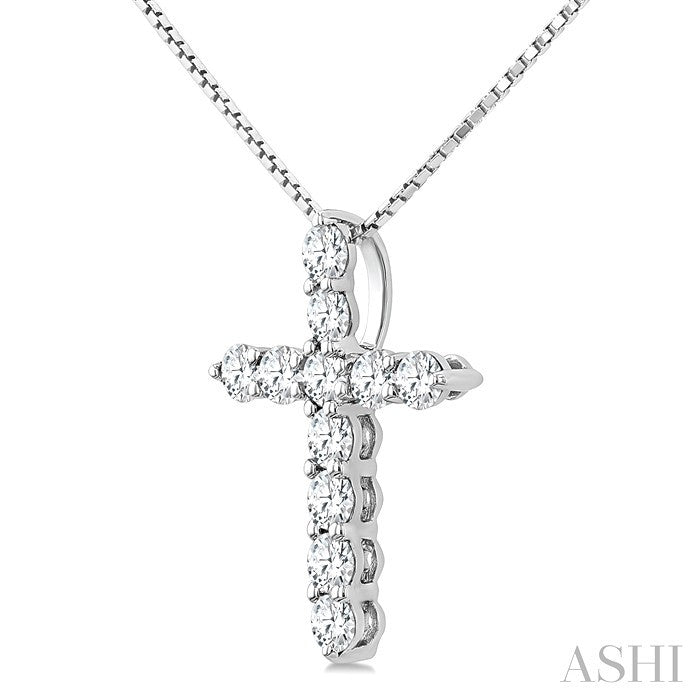 1/3 Ctw Round Cut Diamond Cross Pendant in 14K White Gold with Chain