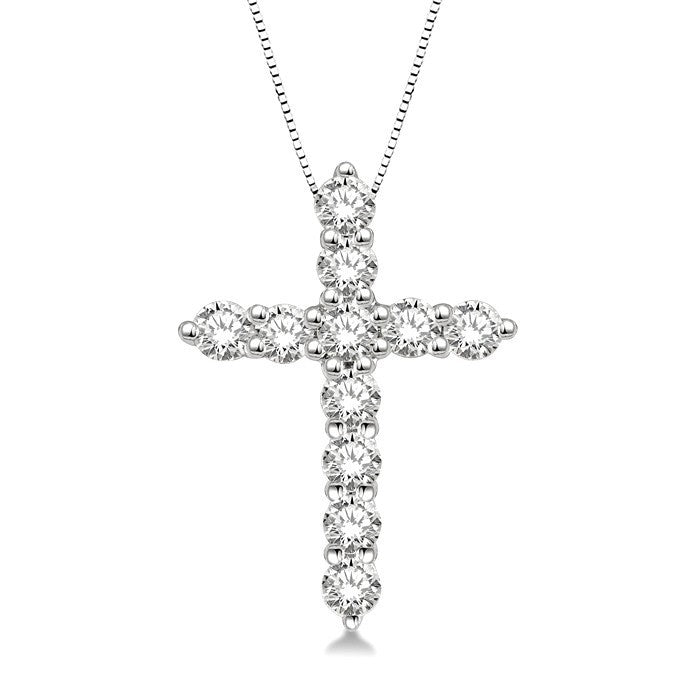 1/4 Ctw Round Cut Diamond Cross Pendant in 14K White Gold with Chain