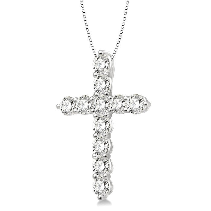 1/4 Ctw Round Cut Diamond Cross Pendant in 14K White Gold with Chain