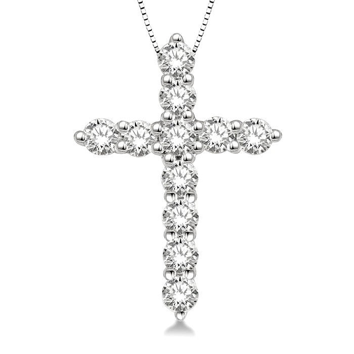 1/4 Ctw Round Cut Diamond Cross Pendant in 14K White Gold with Chain
