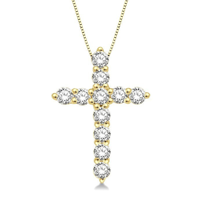 1/4 Ctw Round Cut Diamond Cross Pendant in 14K Yellow Gold with Chain