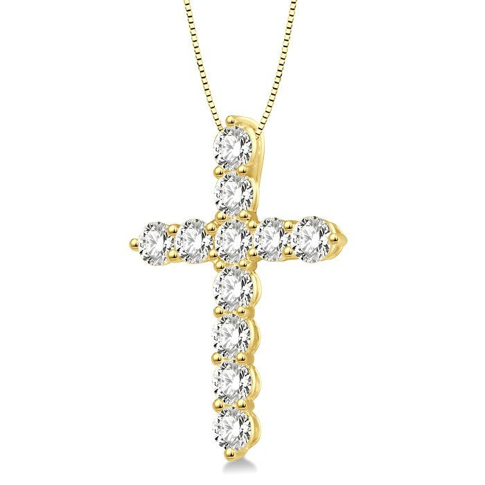 1/4 Ctw Round Cut Diamond Cross Pendant in 14K Yellow Gold with Chain