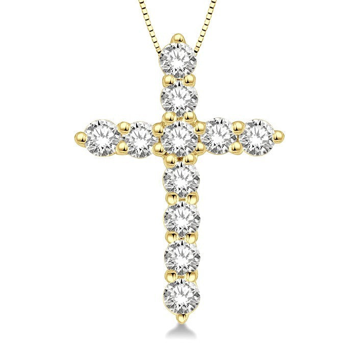 1/4 Ctw Round Cut Diamond Cross Pendant in 14K Yellow Gold with Chain