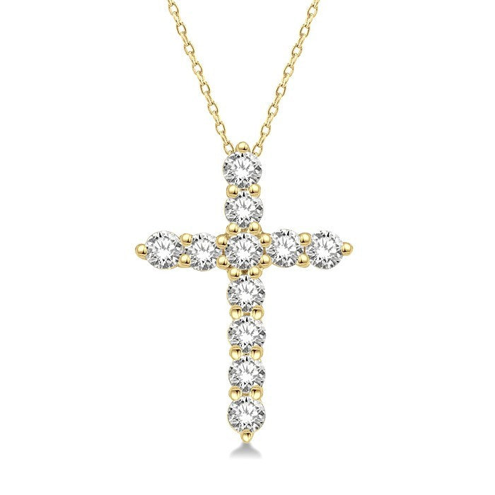 1/4 Ctw Round Cut Diamond Cross Pendant With Chain in 14K Yellow Gold