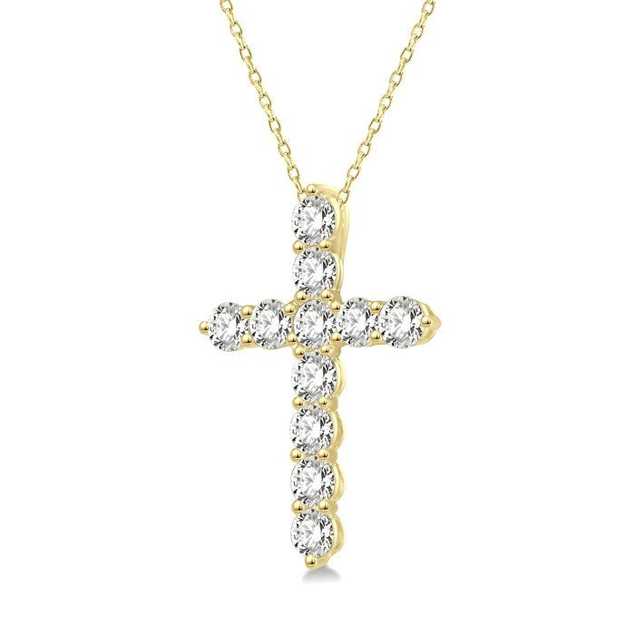1/4 Ctw Round Cut Diamond Cross Pendant With Chain in 14K Yellow Gold