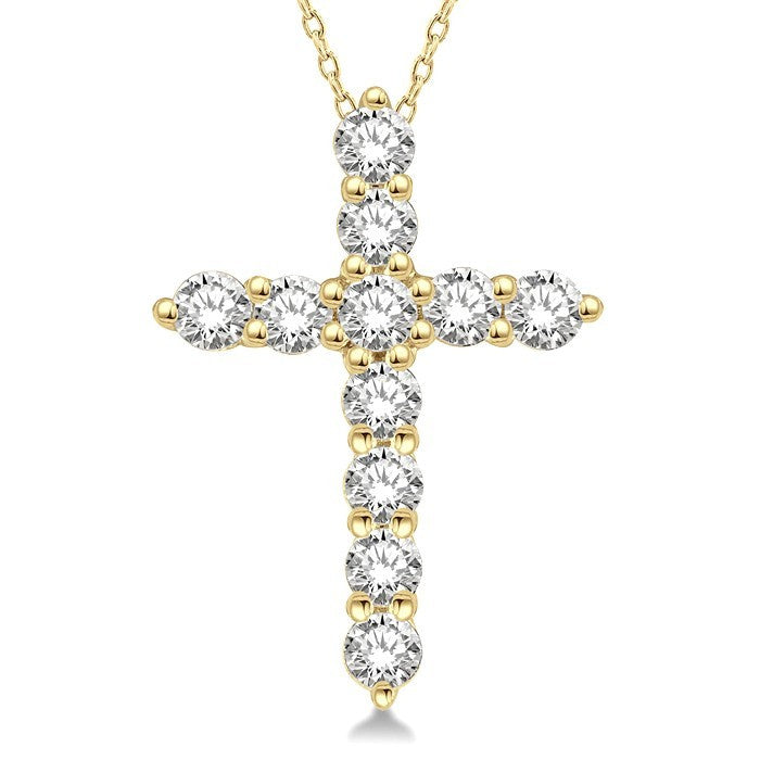 1/4 Ctw Round Cut Diamond Cross Pendant With Chain in 14K Yellow Gold
