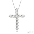 1/4 Ctw Round Cut Diamond Cross Pendant in 14K White Gold with Chain