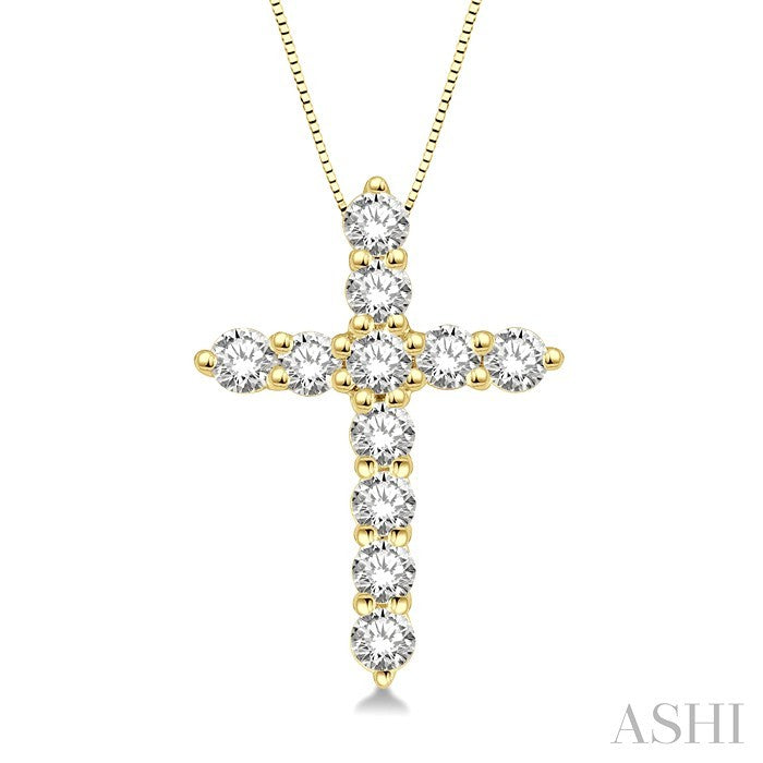 1/4 Ctw Round Cut Diamond Cross Pendant in 14K Yellow Gold with Chain