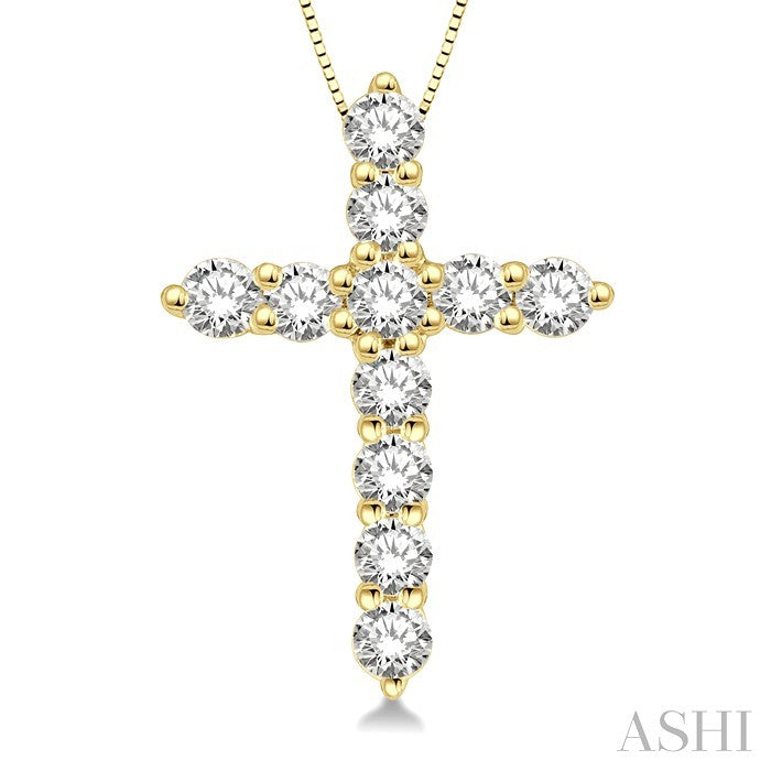 1/4 Ctw Round Cut Diamond Cross Pendant in 14K Yellow Gold with Chain