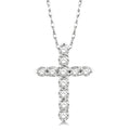 1/10 Ctw Round Cut Diamond Cross Pendant in 14K White Gold with Chain