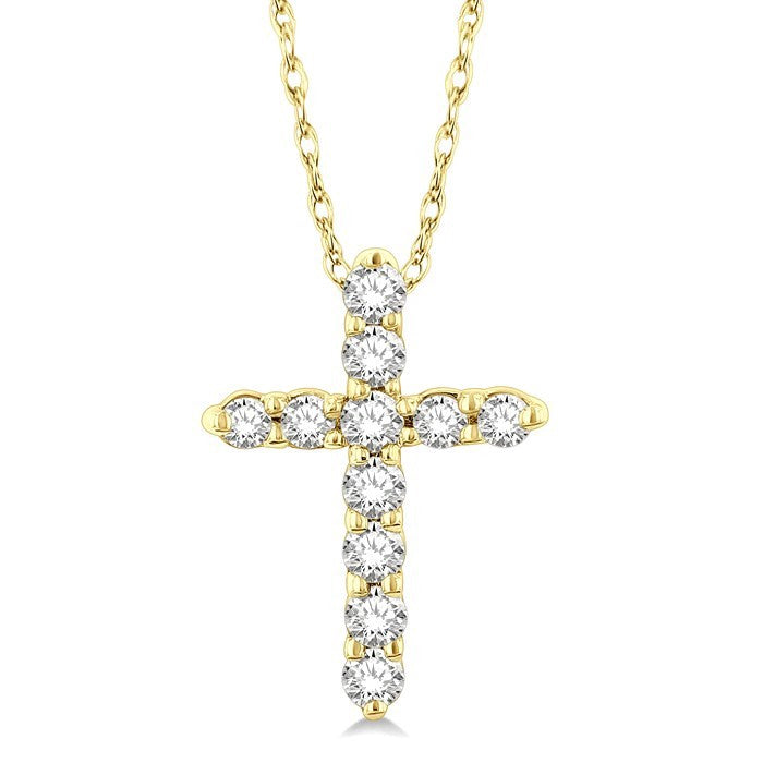 1/10 Ctw Round Cut Diamond Cross Pendant in 14K Yellow Gold with Chain