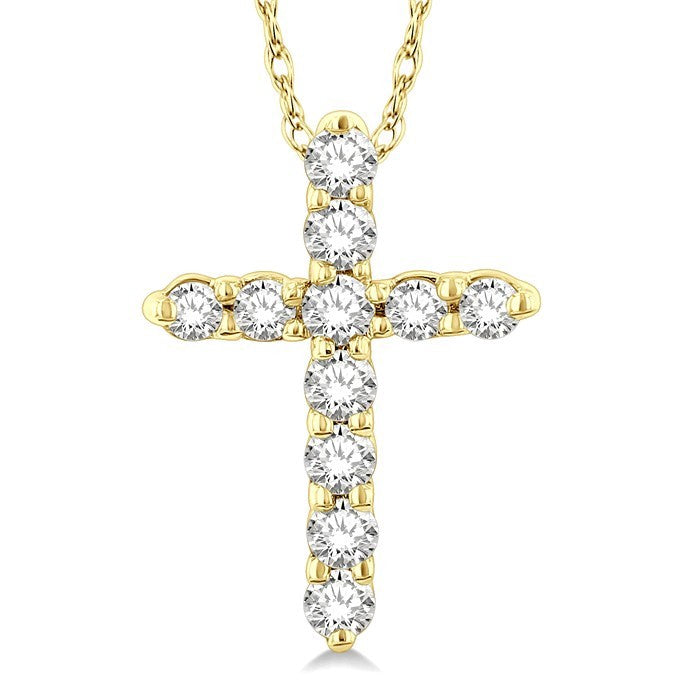 1/10 Ctw Round Cut Diamond Cross Pendant in 14K Yellow Gold with Chain