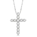 1/10 Ctw Round Cut Diamond Cross Pendant in 10K White Gold with Chain