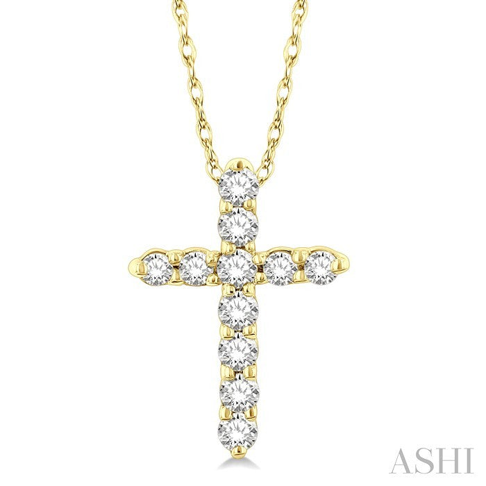 1/10 Ctw Round Cut Diamond Cross Pendant in 14K Yellow Gold with Chain