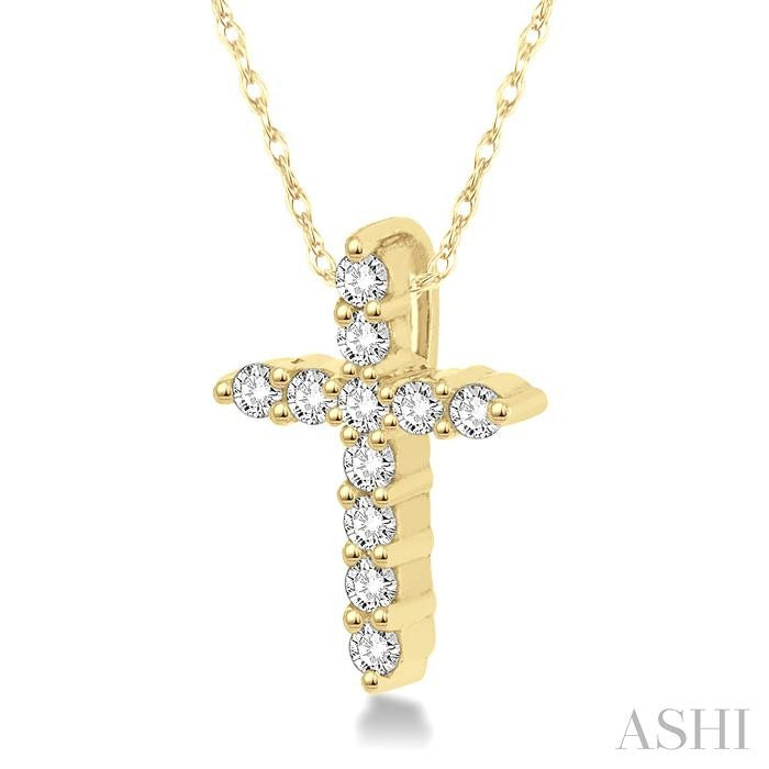 1/20 Ctw Round Cut Diamond Cross Petite Pendant in 10K Yellow Gold with Chain