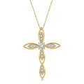 1/10 Ctw Extended Frame Marquise Cross Round Cut Diamond Pendant With Chain in 10K Yellow Gold