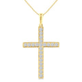 1/2 Ctw Round Cut Diamond Pave Set 1-Inch Plate Cross Pendant With Chain in 14K Yellow Gold
