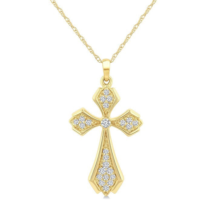 1/6 Ctw Cross Round Cut Diamond Fashion Pendant With Chain in 10K Yellow Gold