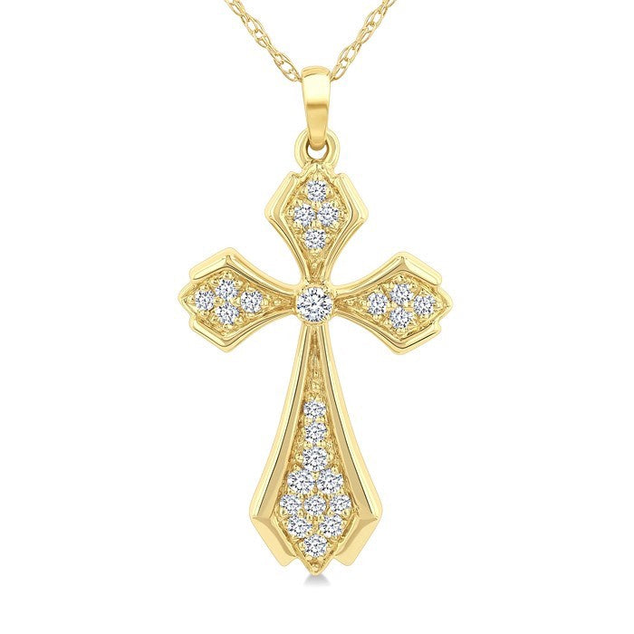 1/6 Ctw Cross Round Cut Diamond Fashion Pendant With Chain in 10K Yellow Gold