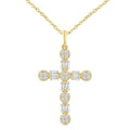 1/3 Ctw Floral Cross Fusion Baguette and Round Cut Diamond Fashion Pendant With Chain in 14K Yellow Gold