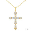 1/3 Ctw Floral Cross Fusion Baguette and Round Cut Diamond Fashion Pendant With Chain in 14K Yellow Gold