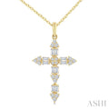 1/3 Ctw Baguette and Round Cut Diamond Geometric Cross Charm Fashion Pendant With Chain in 14K Yellow Gold