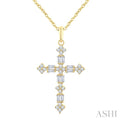 1/3 Ctw Floral Cross Fusion Baguette and Round Cut Diamond Fashion Pendant With Chain in 14K Yellow Gold